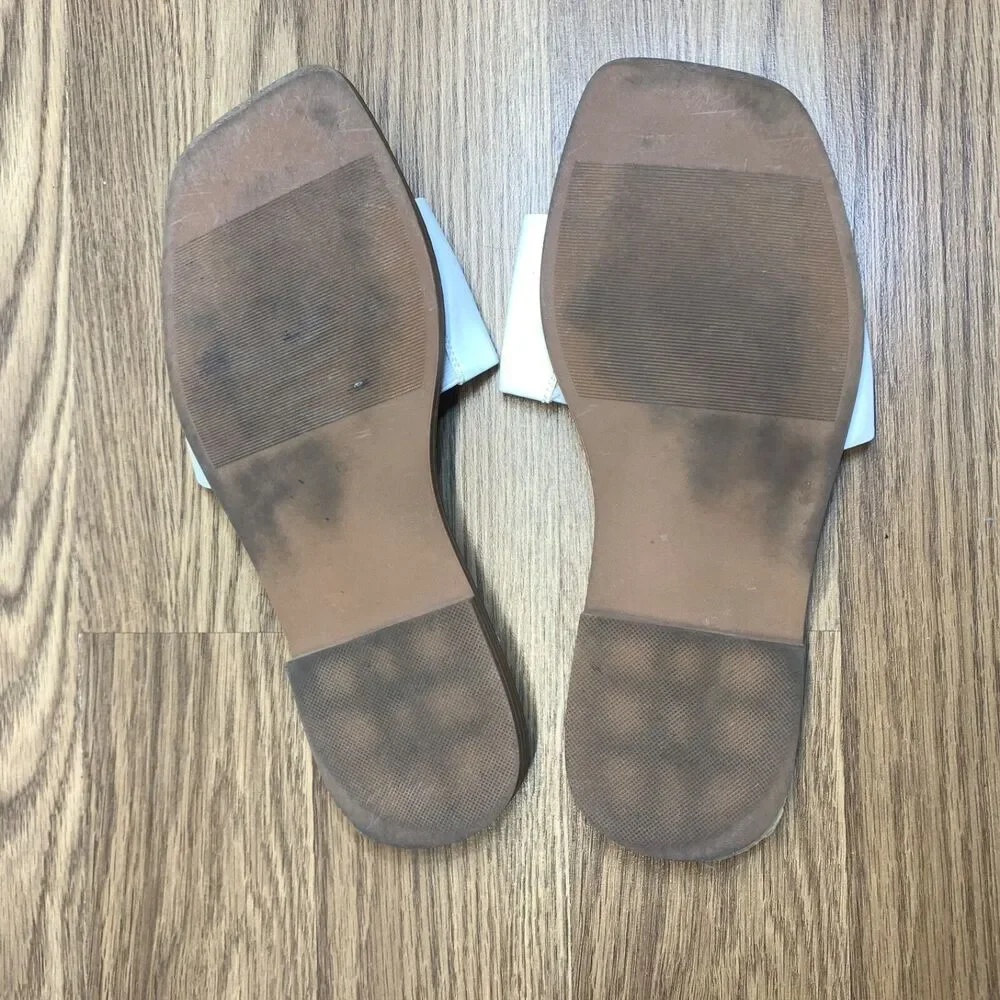 Torrid Single Band‎ Slides Flat Sandals 10WW Faux Leather White Square Toe
